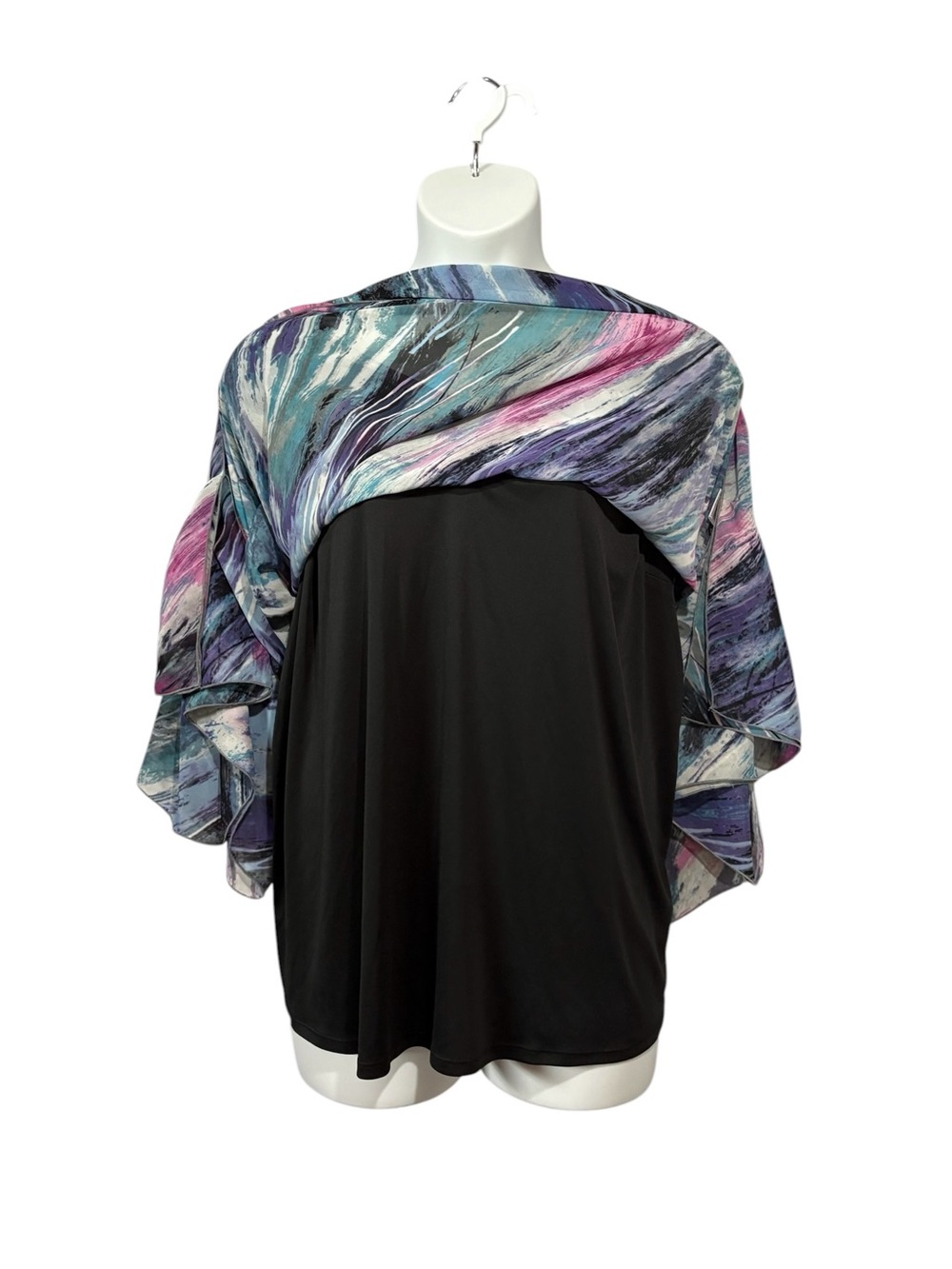 Laura Plus 3X Plus Size Layered Poncho Blouse & Stretch Cami Abstract Multicolor - Picture 7 of 11